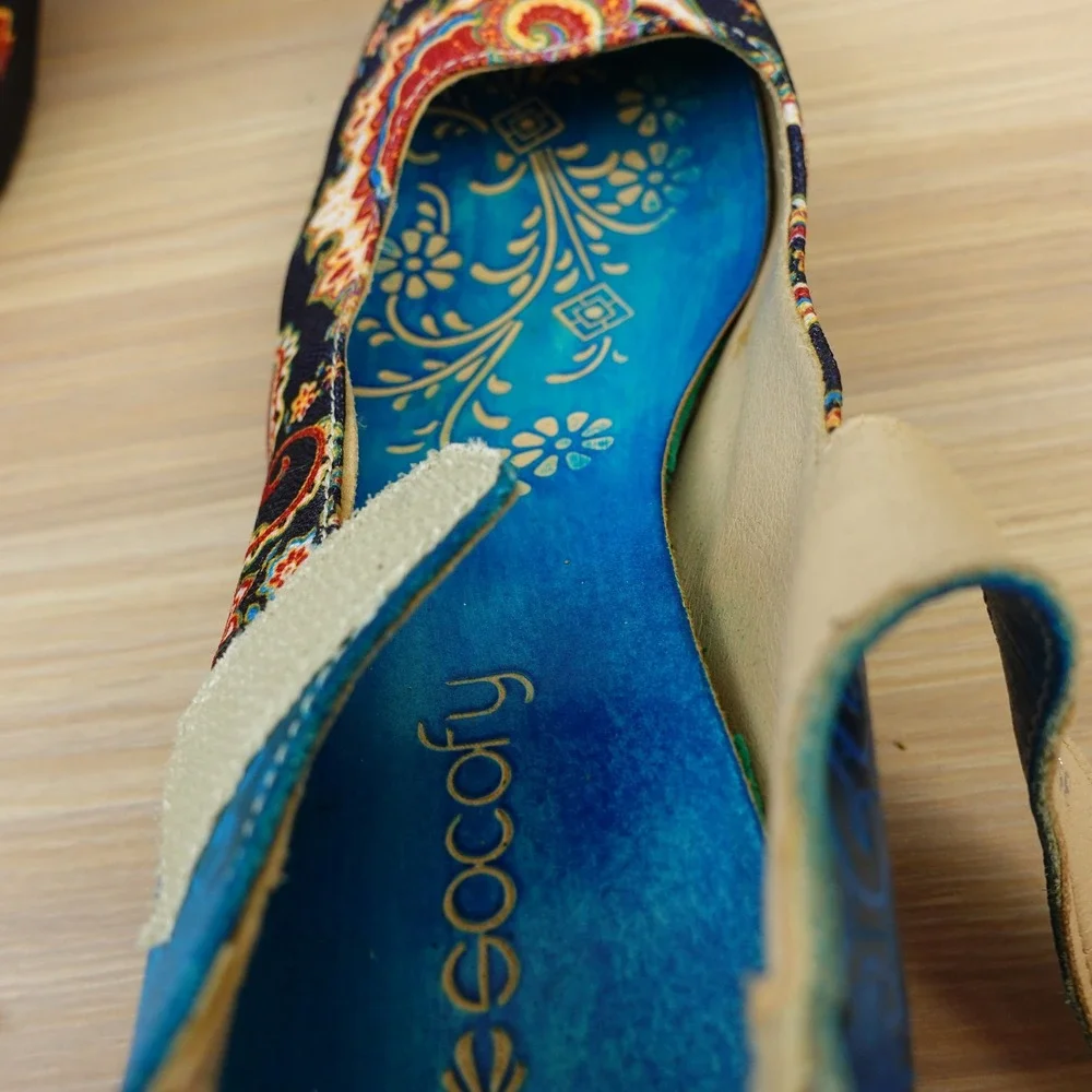 Paisley Mary Jane Pumps Womens 8 Blue Boho Festival Block Heel Artisan SOCOFY 39